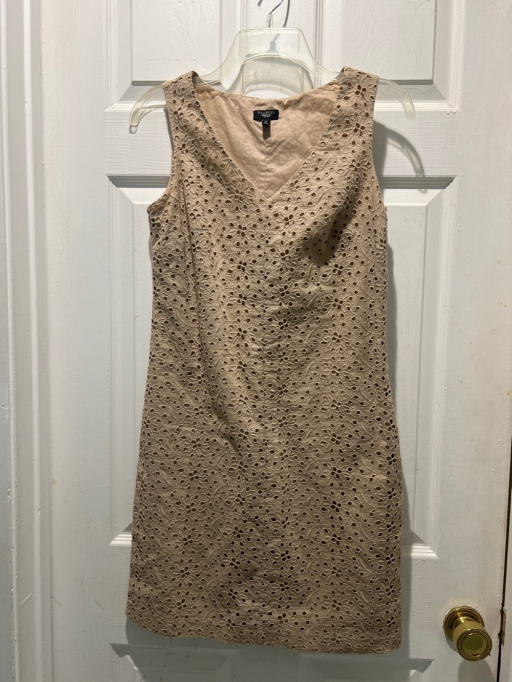 Talbots Beige Eyelet V-Neck  Dress